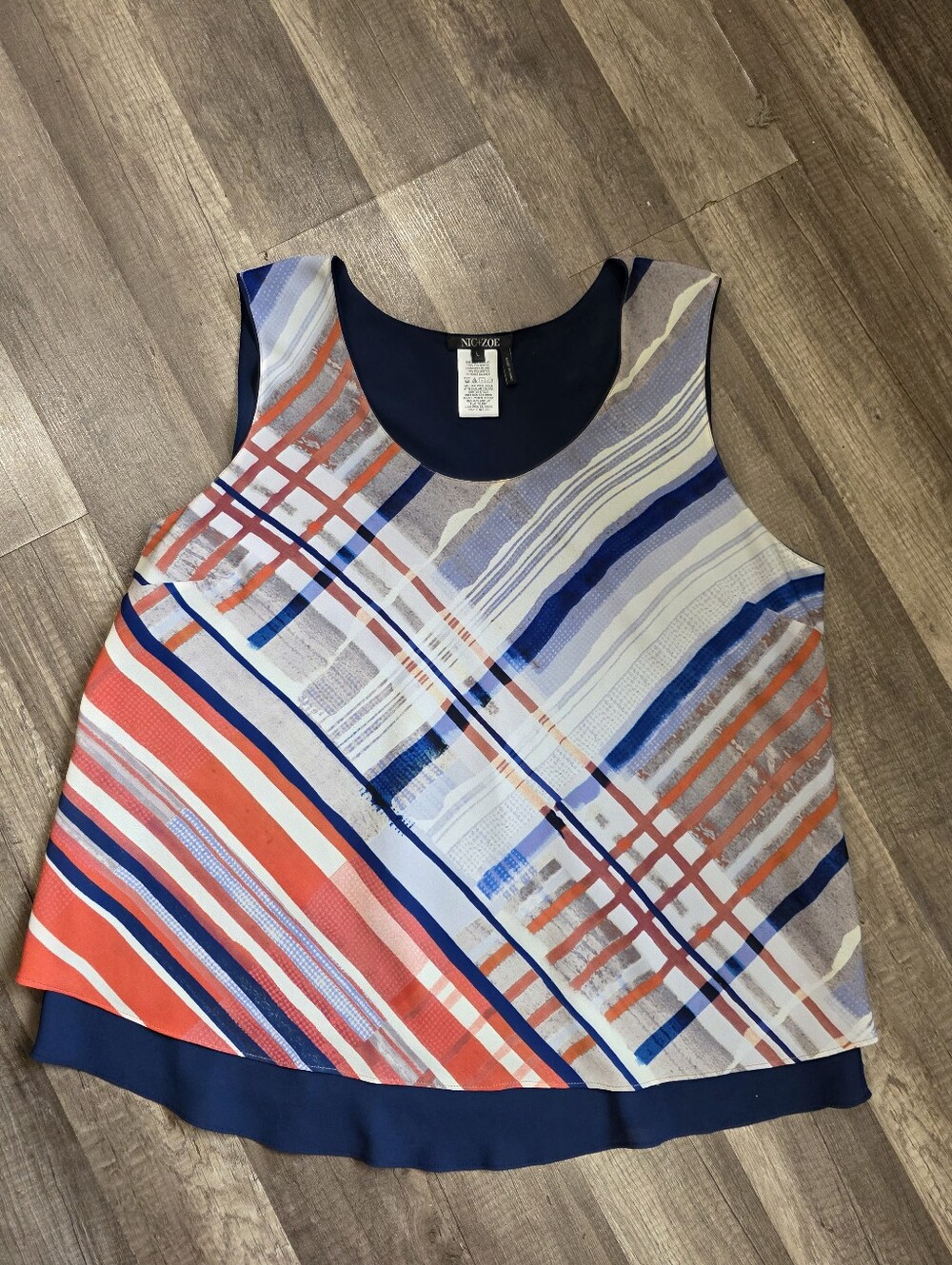 NIC+ZOE Navy Multi-Stripe Sleeveless Tank Reversible Coral Blue Marine Coastal
